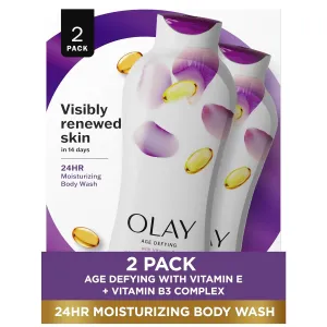 Olay Body Wash for Women, Age Defying with Vitamin E, 24hr Moisturizing, Hydrating & Refreshing, B3 Vitamin Complex, Free of Parabens & Phthalates, For All Skin Types, Scented, 22 fl oz (Pack of 2)