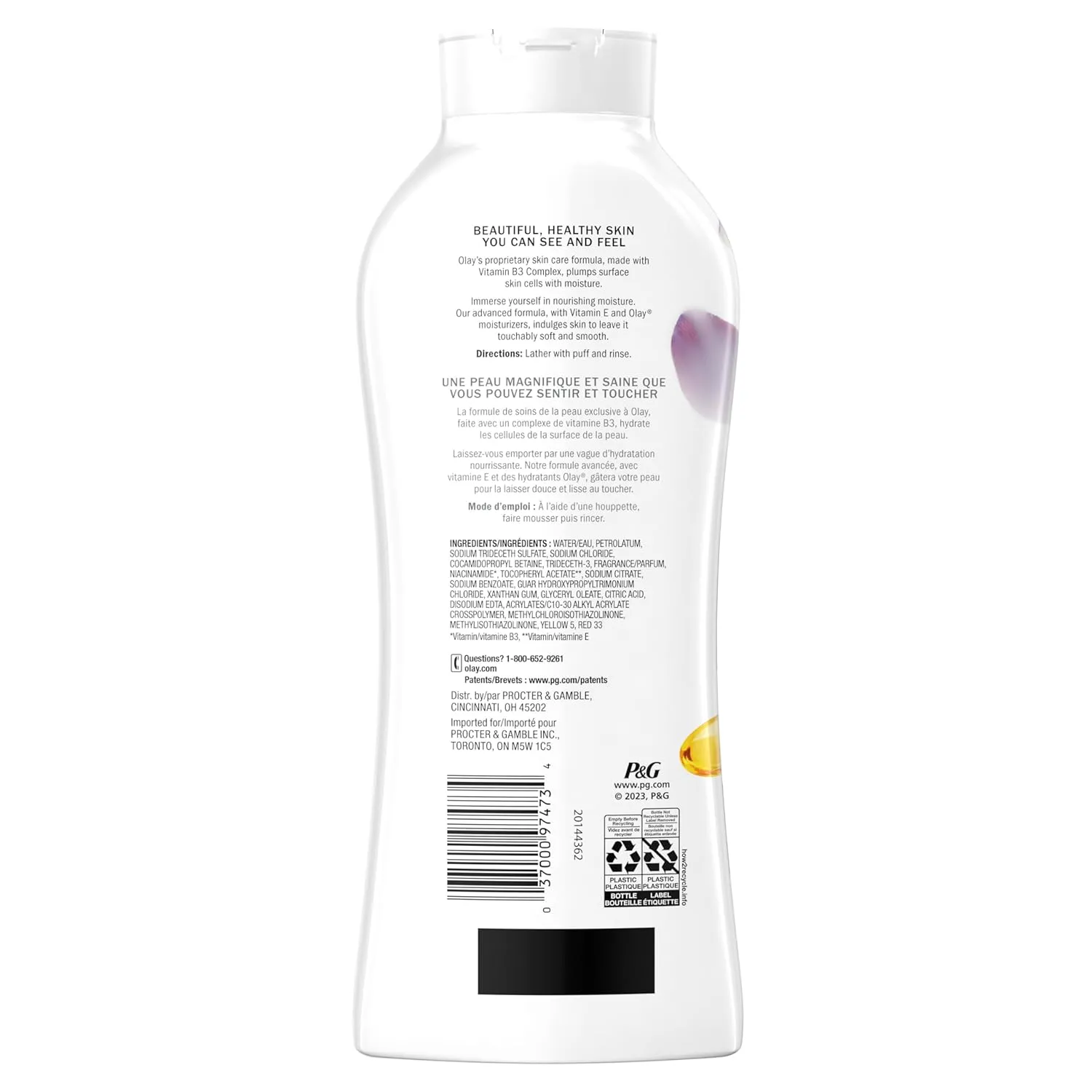 Olay Body Wash for Women, Age Defying with Vitamin E, 24hr Moisturizing, Hydrating & Refreshing, B3 Vitamin Complex, Free of Parabens & Phthalates, For All Skin Types, Scented, 22 fl oz (Pack of 2)