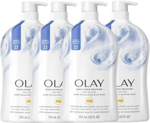 Olay Body Wash for Women, Ultra Moisture, Exfoliating Formula, 24hr Moisturizing, Hydrating & Replenshing, B3 Vitamin Complex, For All Skin Types, Sea Minerals Scent, 33 fl oz (Pack of 4)