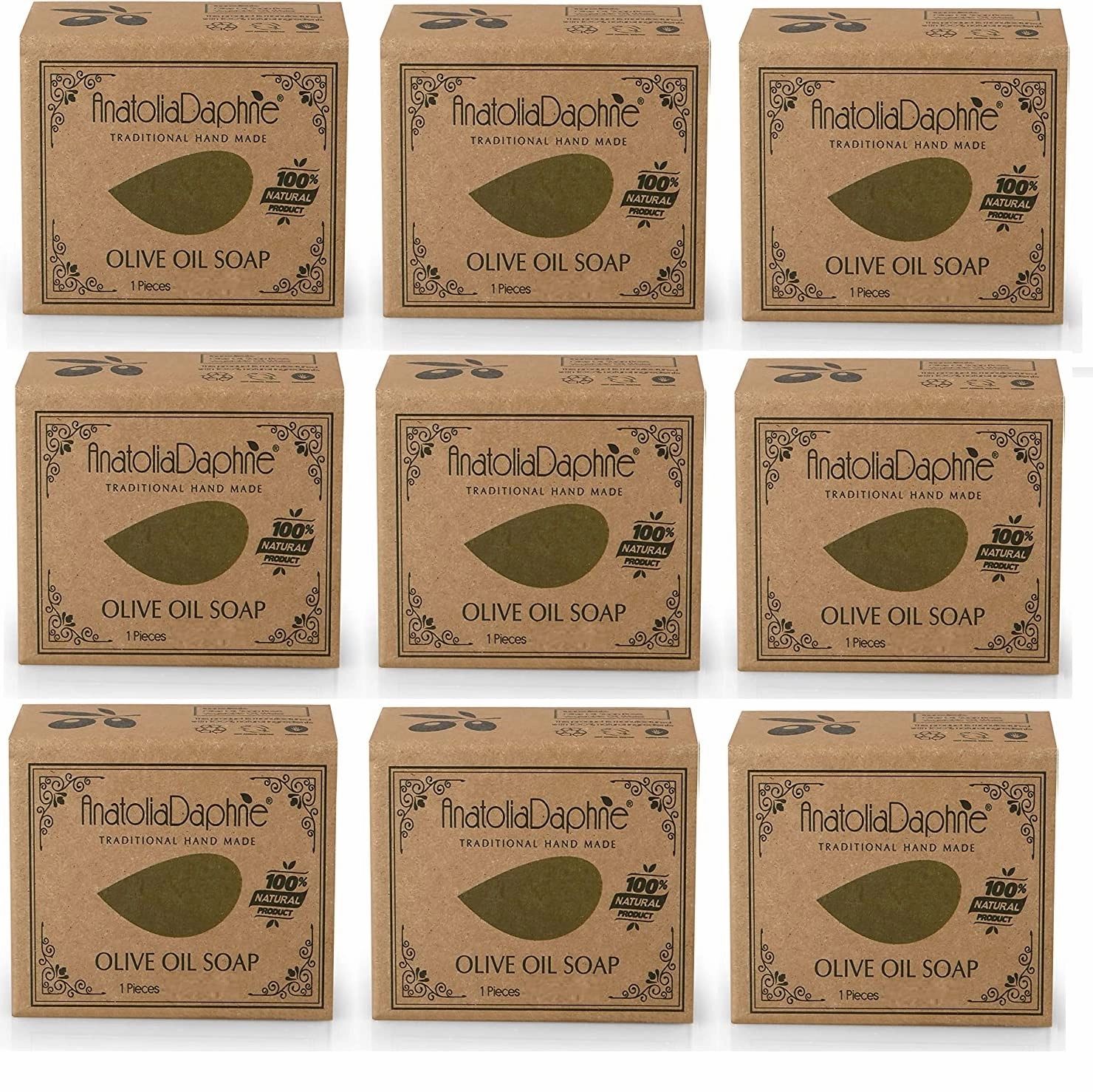 Olive Oil Soap Bar - Handmade 100% Pure Natural & Vegan - 5.3 oz Each Bar (9 Bars)