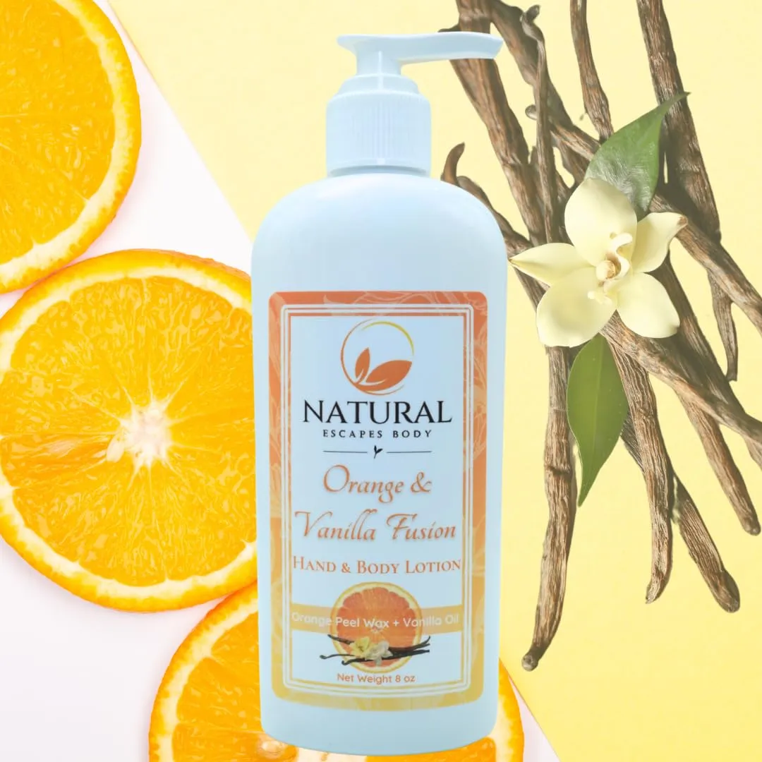 Orange & Vanilla Fusion Hand & Body Lotion, Natural Moisturizer for Dry Skin w/Aloe Vera, Coconut Oil, Ceramides, Vitamin B5, Vitamin E, Intense Moisturizing Cream 8 oz