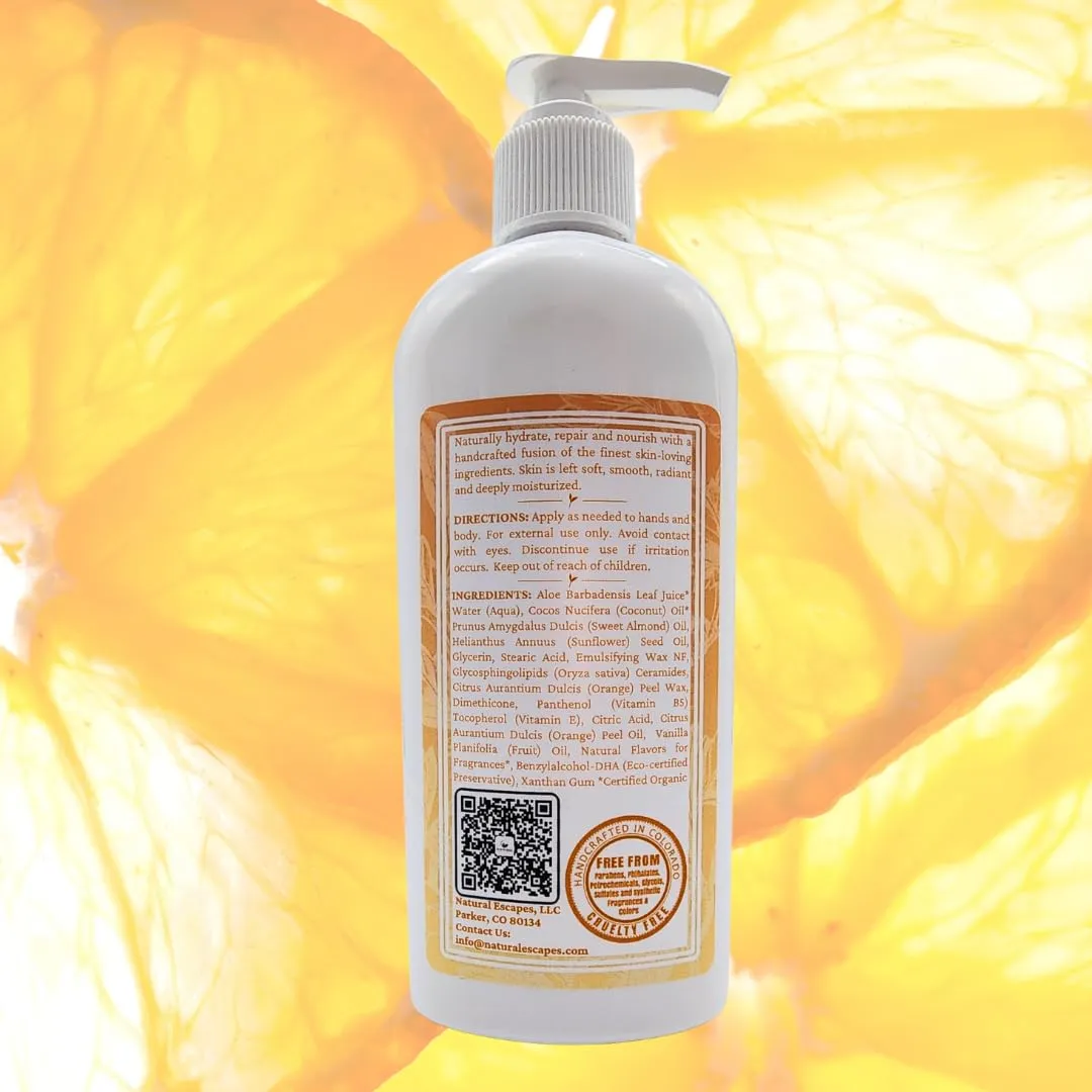 Orange & Vanilla Fusion Hand & Body Lotion, Natural Moisturizer for Dry Skin w/Aloe Vera, Coconut Oil, Ceramides, Vitamin B5, Vitamin E, Intense Moisturizing Cream 8 oz