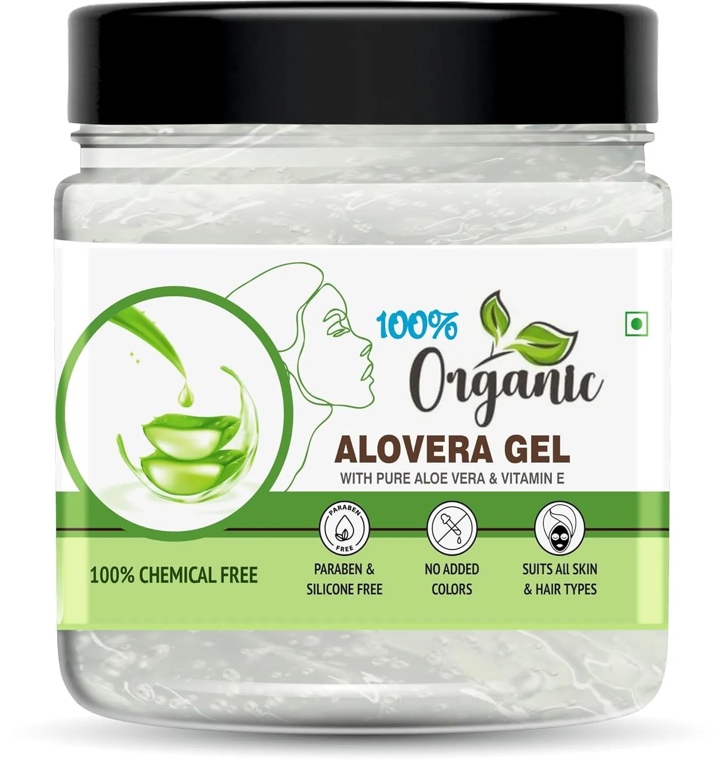 Organic Aloe Vera Gel For Face, with Natural Aloe Vera & Vitamin E 100% for Skin and Hair - 400g