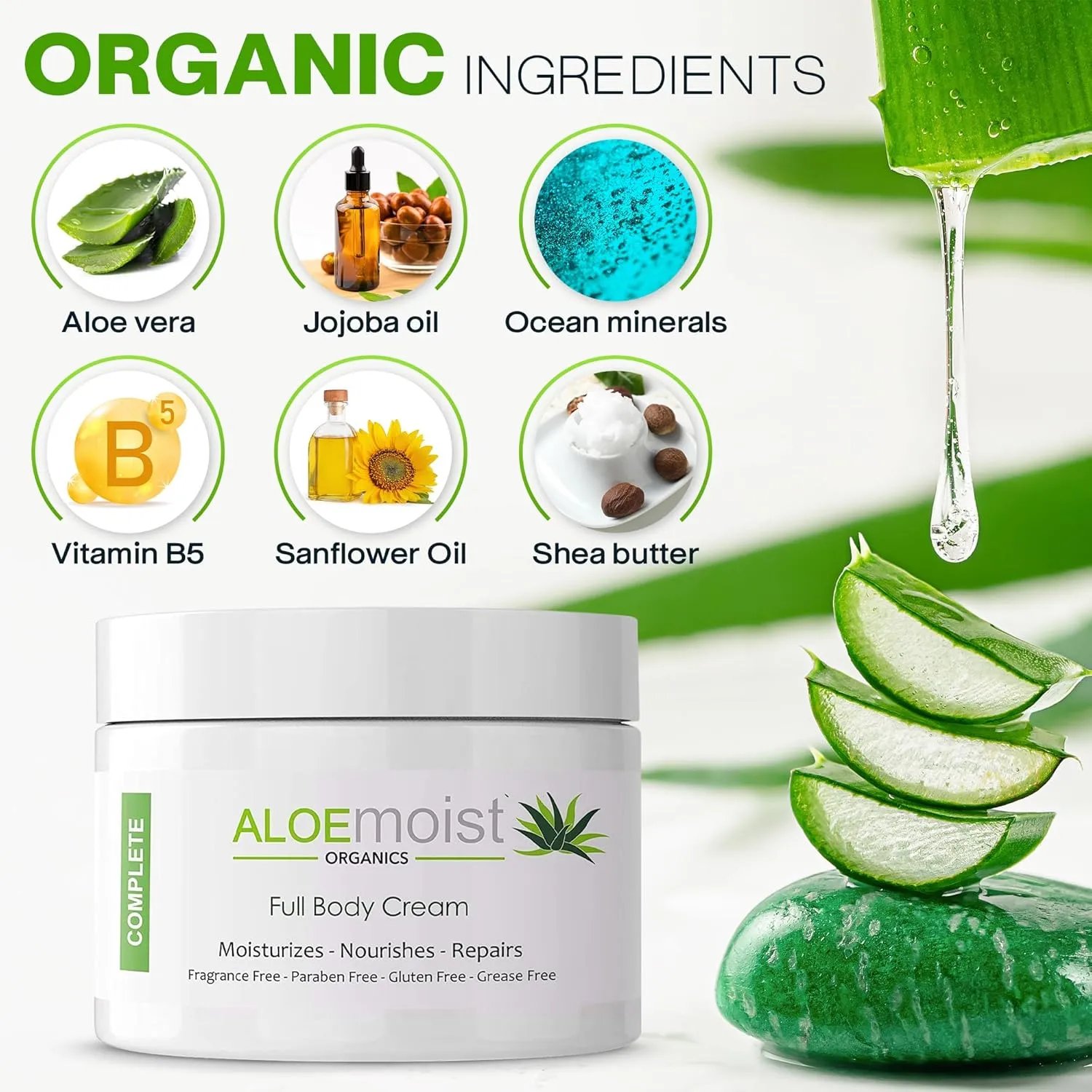 Organic Aloe Vera Lotion - Face & Body Moisturizing Cream with Natural Aloe Vera, Vitamin E Oil, Vitamin C, Retinol Cream, Shea Butter – Anti Aging Face Moisturizer for Women, Dry Skin (4 oz - 2pk)