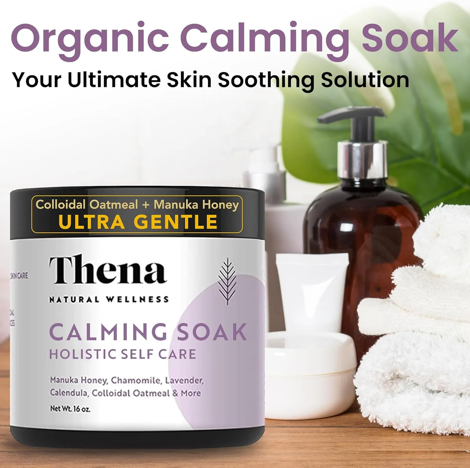 Organic Calming Soak Extra Moisturizing with 10% Colloidal Oatmeal Manuka Honey Vitamins, Ultra Gentle Relief for Dry, Sensitive, Eczema & Itchy Skin, Natural Bath Therapy for Adults, Kids & Babies