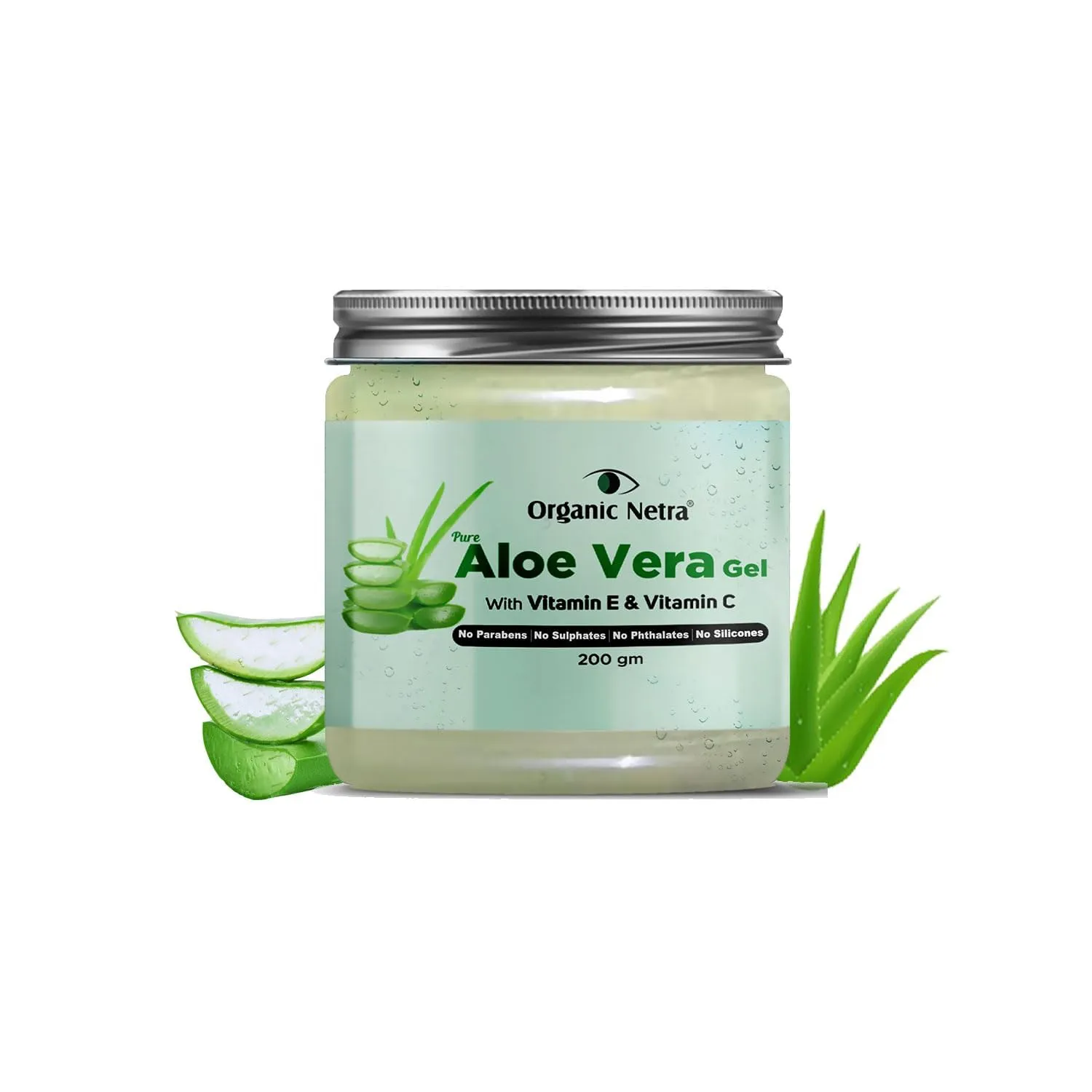 Organic Netra Pure Aloe Vera Gel with Vitamin C & E for Skin, Face and Hair | Helps to Repair and Smoothens Hair | Relax and Renew your Skin and Scalp |Paraben Free & Sulphate Free - 200 Gm