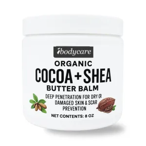 Organic Raw Shea Butter Cocoa Butter Body Balm with Coconut Oil, 8 oz Unrefined Natural Body Butter Blend for Women, Men, Kids, and All Skin Types