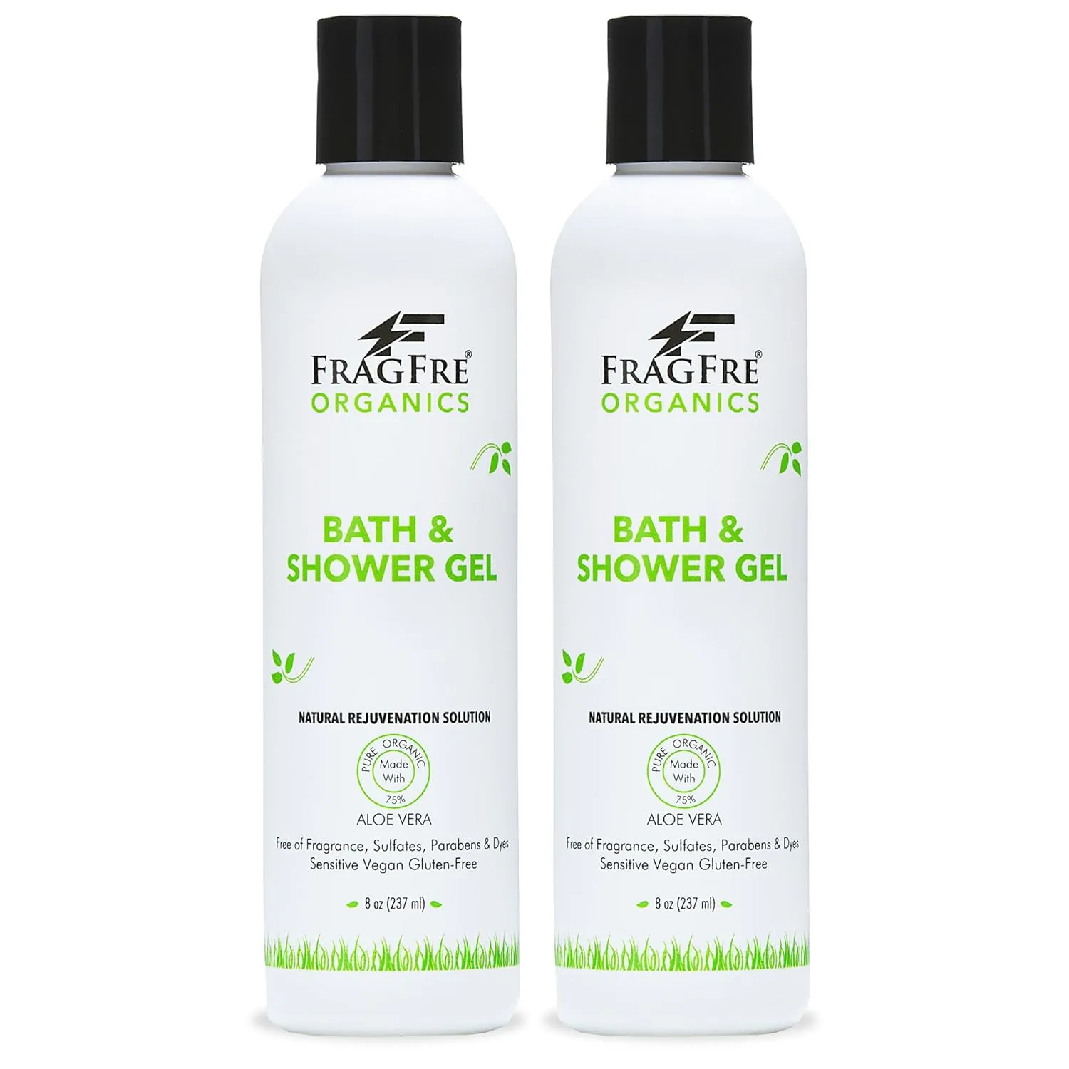 Organic Shower Gel 2/Pack - Fragrance Free Sulfate Free Parabens Free - for Itchy Dry Sensitive Skins - 8 oz - Gluten Free Vegan Cruelty Free - Organic Aloe Vera Bath Shower Gel - pure Natural