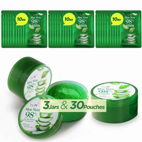Organic Aloe Vera Soothing Gel (3 Pack   30 Pouches) - Natural Moisturizer for Skin and Hair, Effective for Sunburns, Razor Burns, and Gentle, Non-Greasy, Perfect for DIY Skincare [Made in Korea]