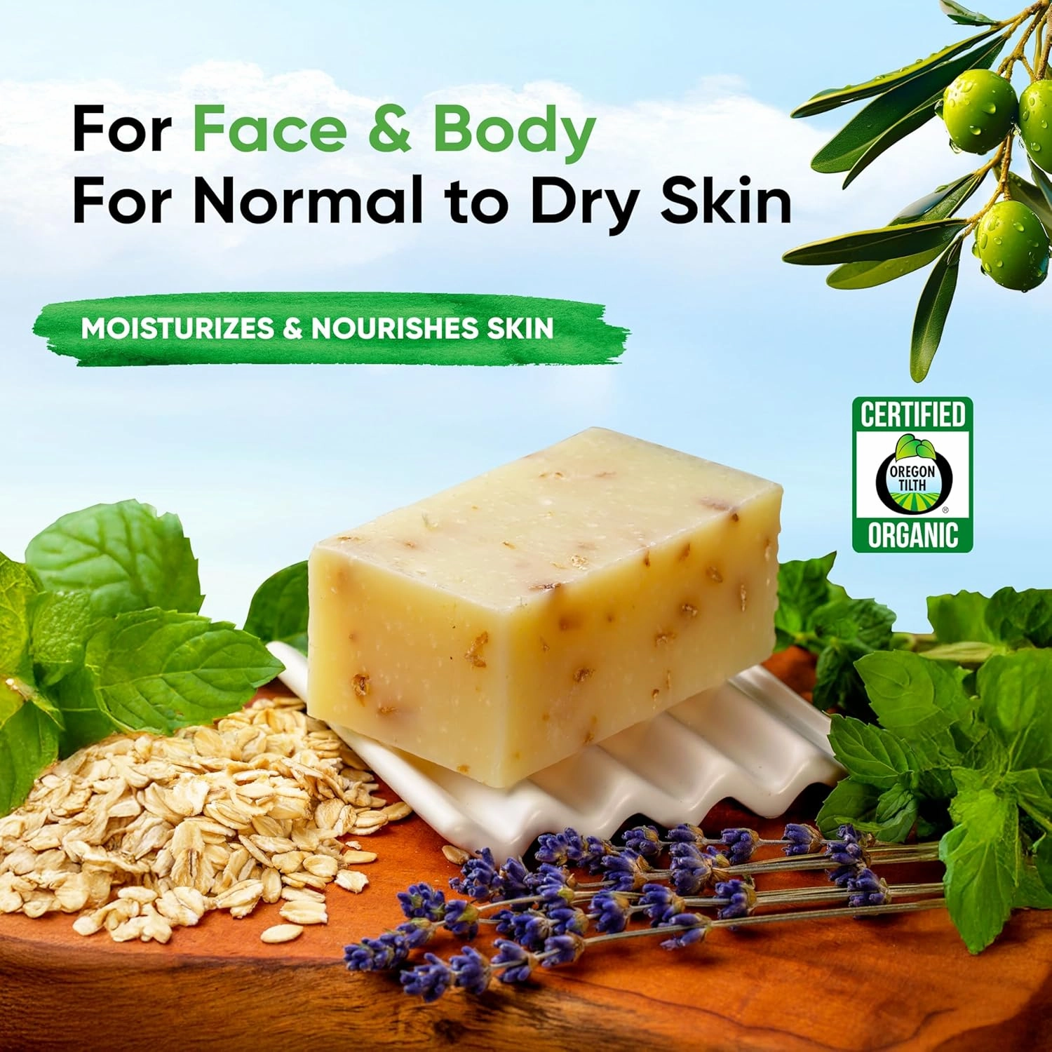 Organic Lavender   Bergamot Mint Soap for Face & Body — Ultra Moisturizing with Gentle Exfoliating Oatmeal, Olive Oil & Shea Butter — All Natural Soap Bar (1)