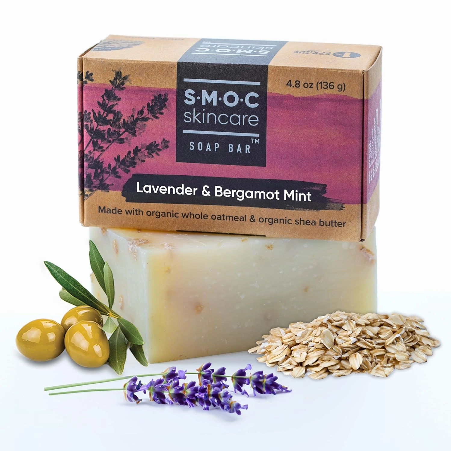 Organic Lavender   Bergamot Mint Soap for Face & Body — Ultra Moisturizing with Gentle Exfoliating Oatmeal, Olive Oil & Shea Butter — All Natural Soap Bar (1)