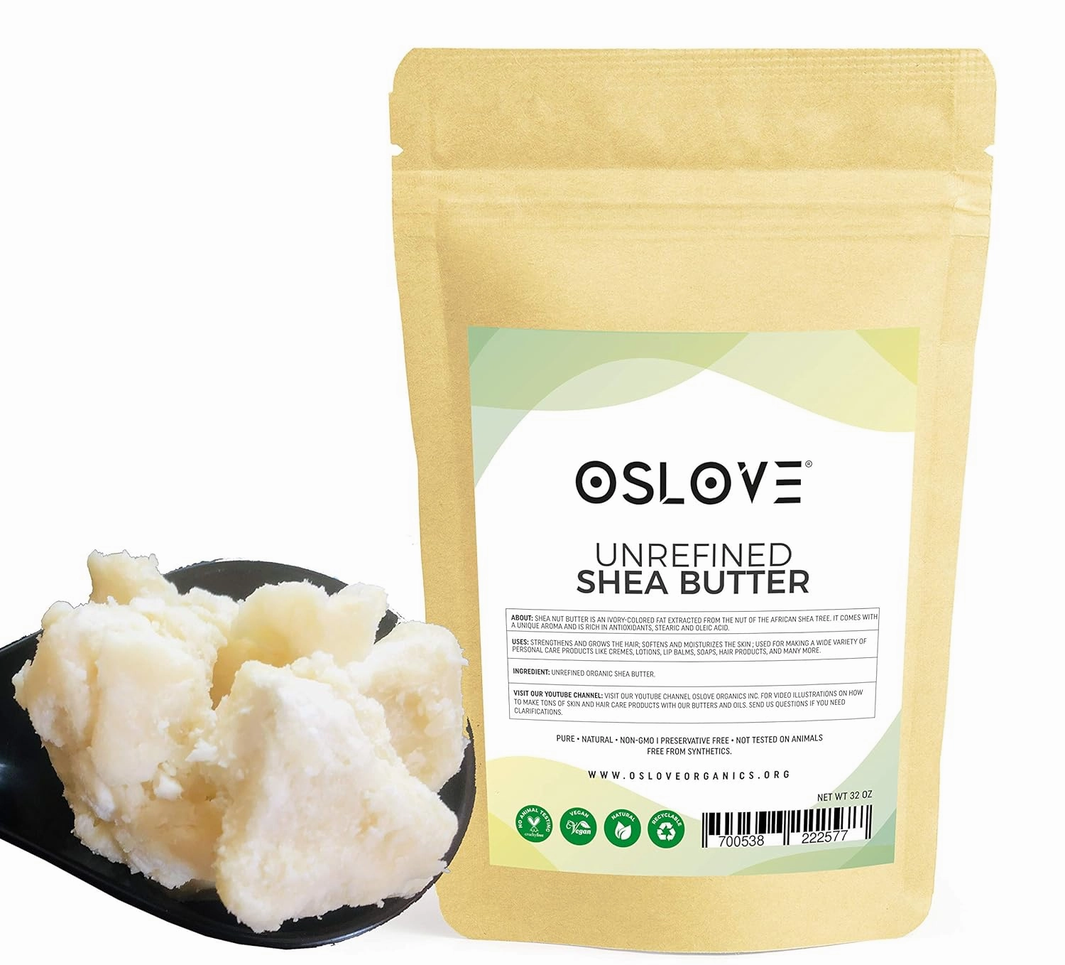 Organic Unrefined Shea Butter 2 LB Raw, African,100% Pure, Non-GMO, Moisturizing Vegan Butter for Hair & Skin