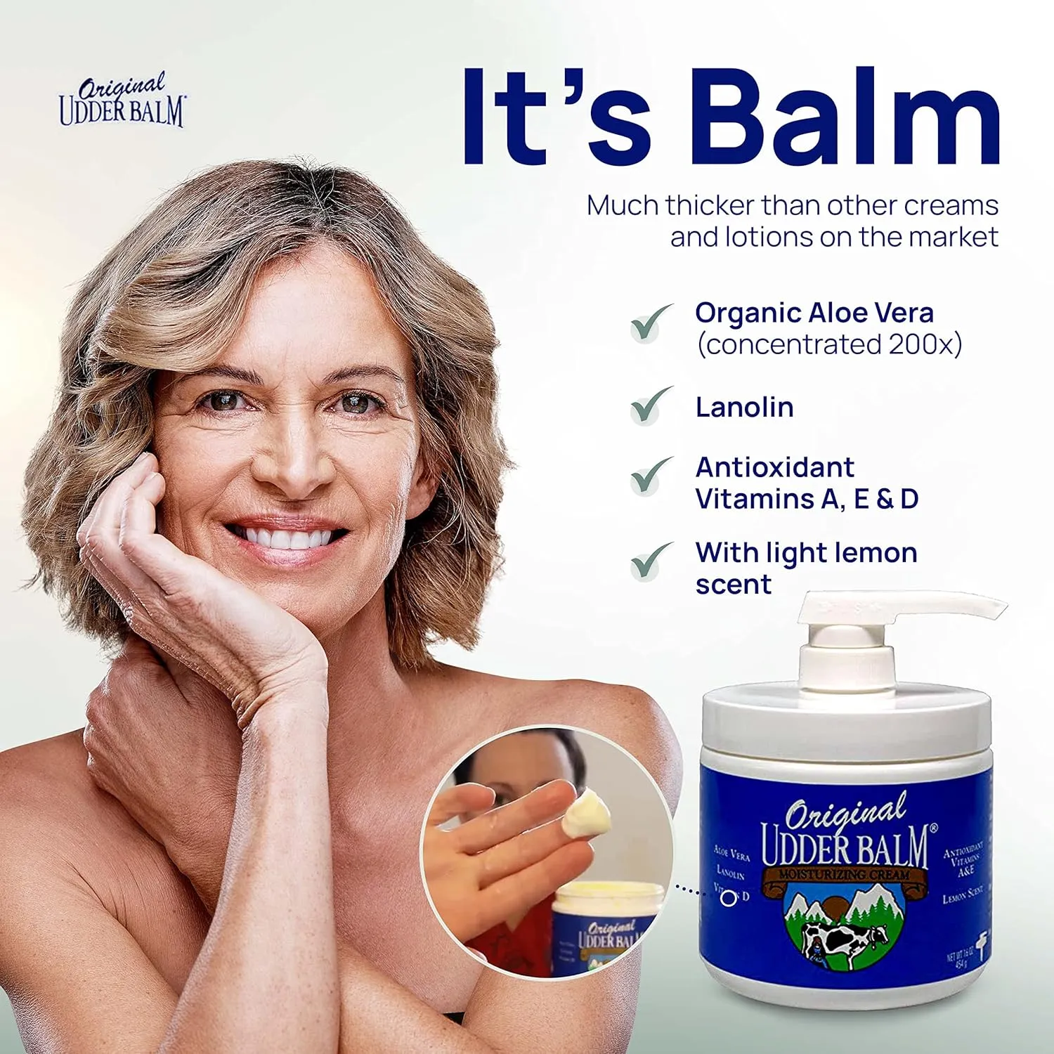 Original Udder Balm (NOT Cream or Lotion Body Moisturizing and Soothing for Dry, Cracked, Flaky, Rough Skin, 16 oz Pump Jar, Lemon Scent with Pump