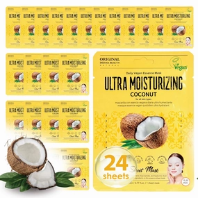 Original Derma Beauty Collagen Face Masks 24 PK Vegan Ultra Moisturizing Coconut Face Mask Skin Care Sheet Masks Set for Beauty & Personal Care Korean Face Mask