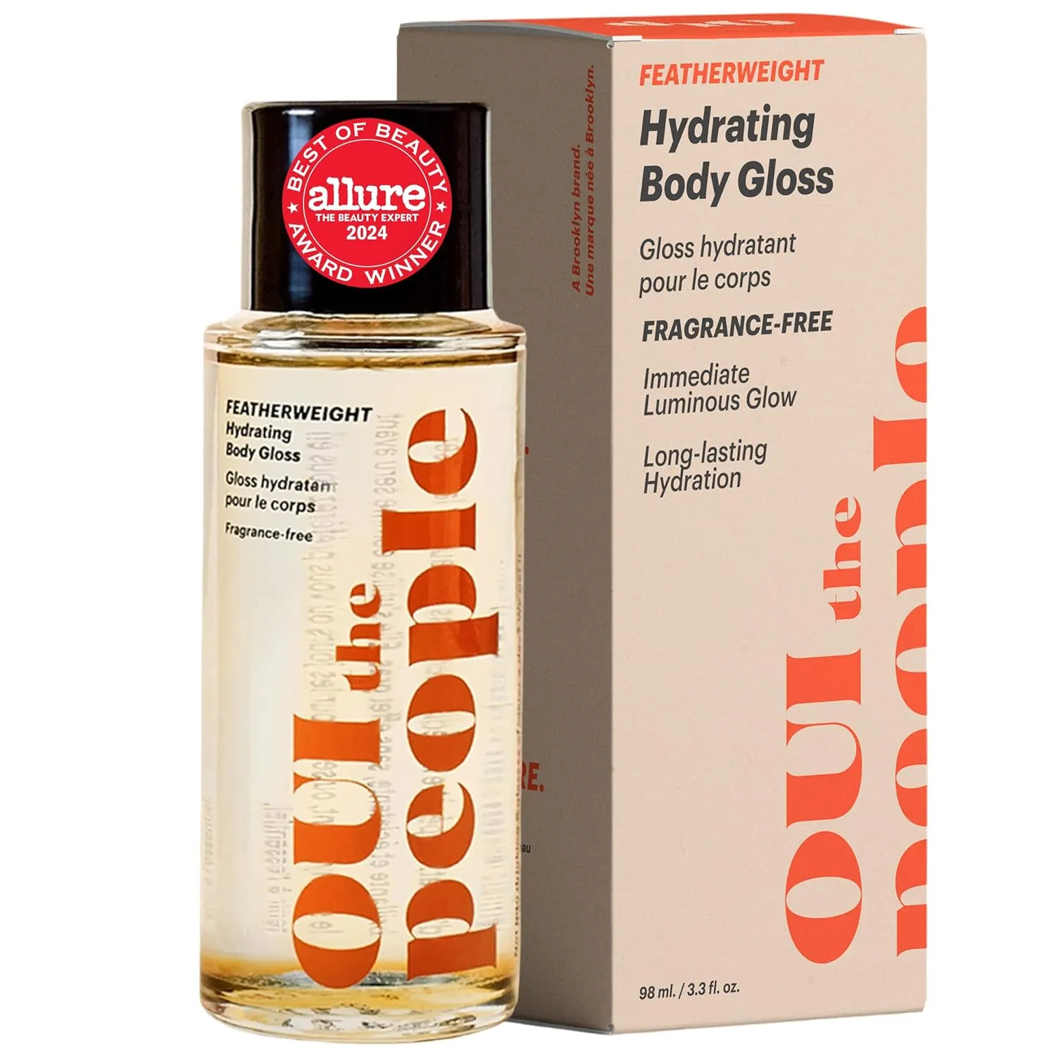 OUI the People FEATHERWEIGHT Hydrating Body Gloss, Unscented, Skin Barrier Boosting Serum Oil for Deep Hydration, Softens, Firms, and Enhances Skin Health, Shimmer Body Oil, 3.3 oz