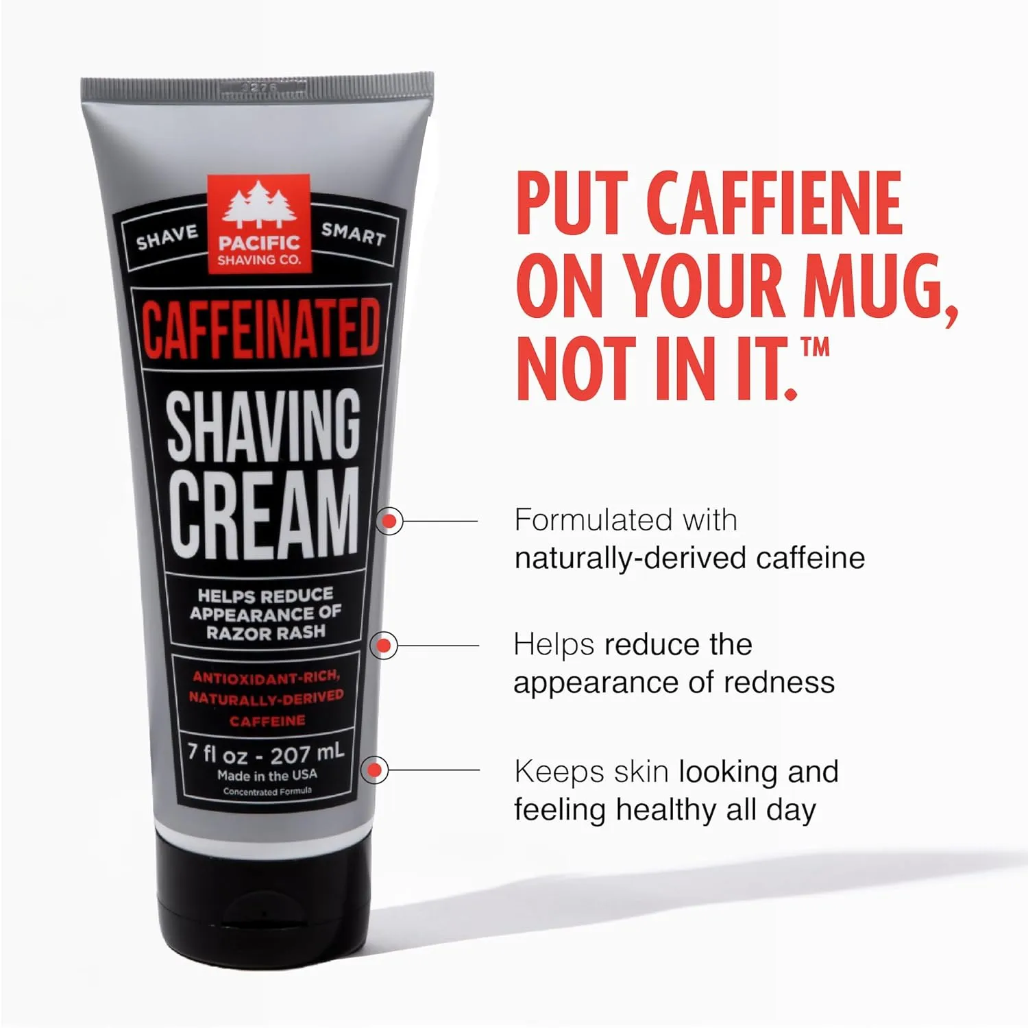 Pacific Shaving Company Caffeinated Shaving Cream - Caffeine, Shea Butter   Spearmint Antioxidant Shaving Cream - Clean Formula for a Hydrating, Redness Reducing   Irritation-Free Shave (7 Oz, 2 Pack)