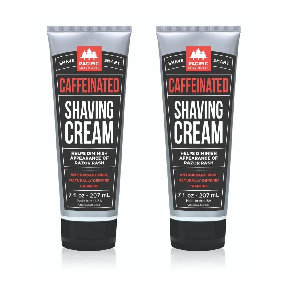 Pacific Shaving Company Caffeinated Shaving Cream - Caffeine, Shea Butter   Spearmint Antioxidant Shaving Cream - Clean Formula for a Hydrating, Redness Reducing   Irritation-Free Shave (7 Oz, 2 Pack)