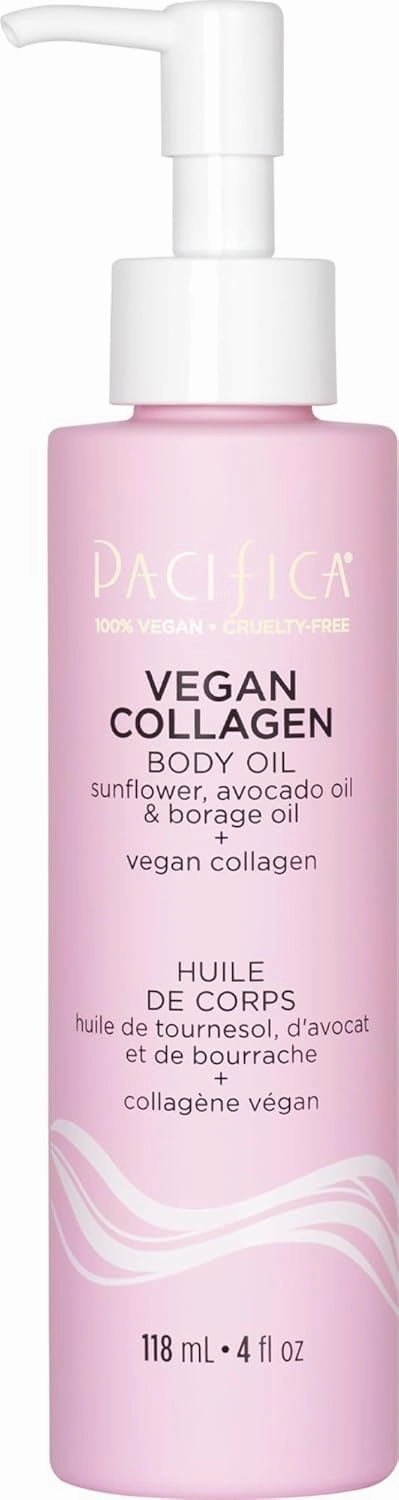 Pacifica Vegan Collagen Body Oil - Moisturizing, Hydrating Massage for Dry Skin, Soft & Radiant Glow, Jasmine Scent, 4 fl oz