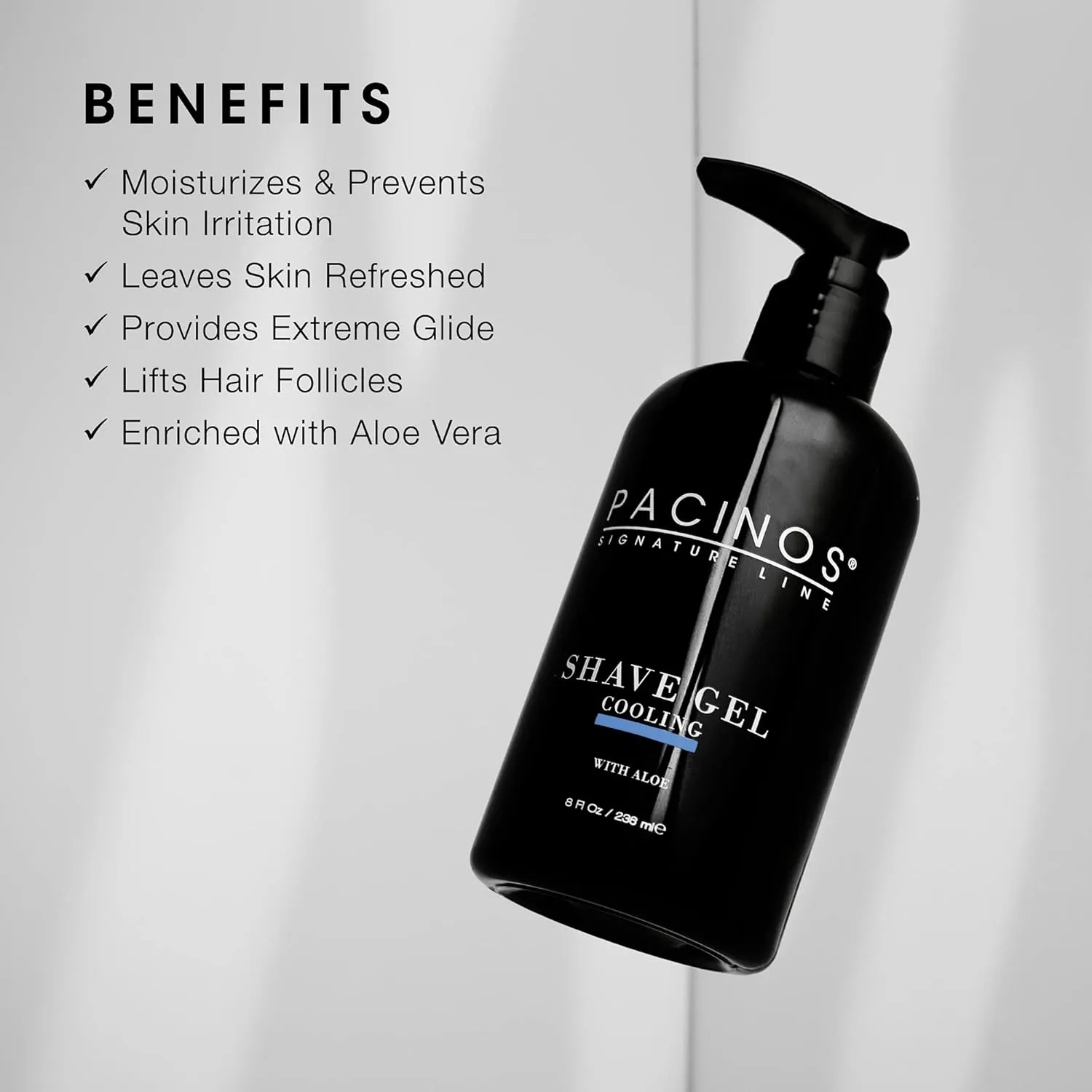 Pacinos Shave Gel - Cooling Gel with Aloe Vera - Moisturizing Mens Shaving Gel - 8 Fl. Oz