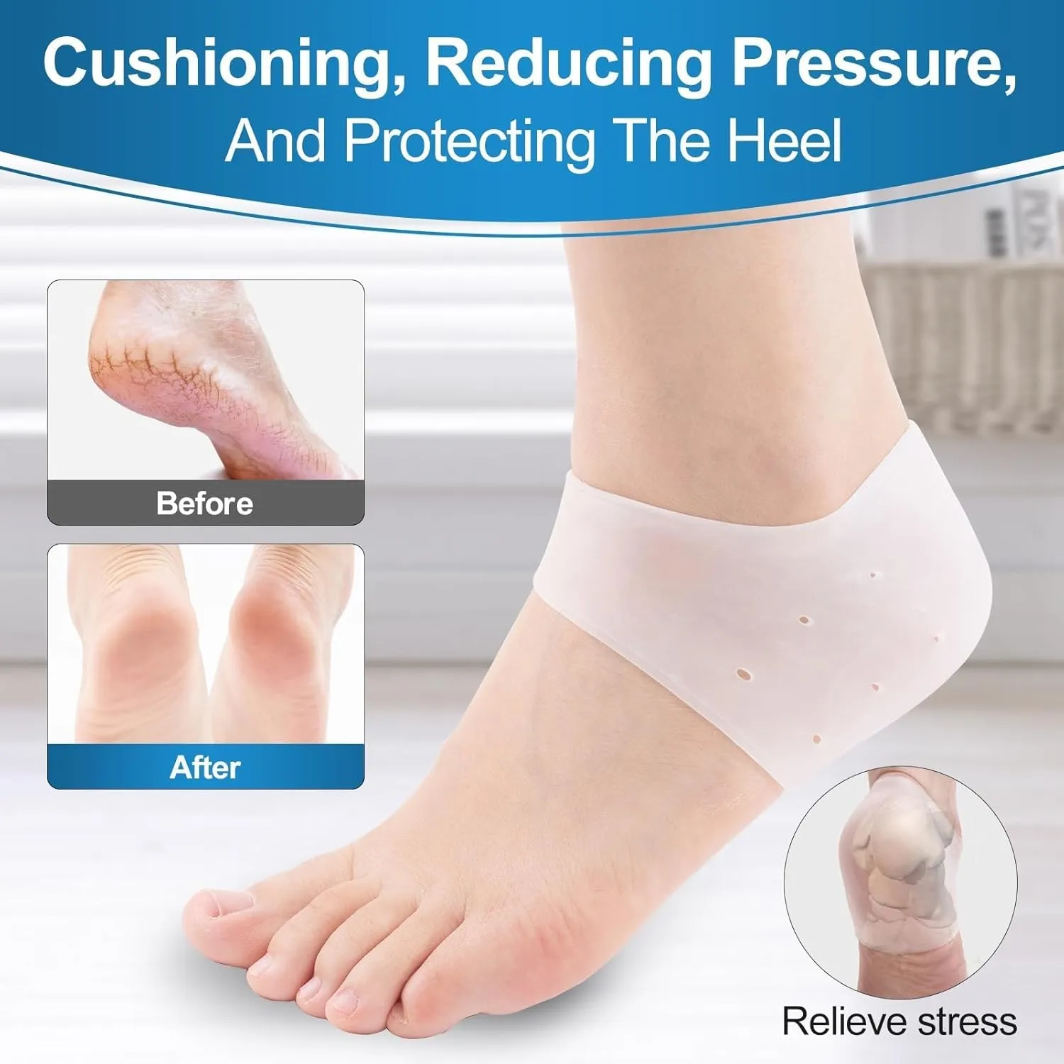 Pairs of Gel Heel Protector, Instantly Relieve Heel Pain and Pressure - Efficient Heel Cushion Inserts,Heel Pads, Heel Lifts, Sore Feet Moisturizing Socks for Shoes