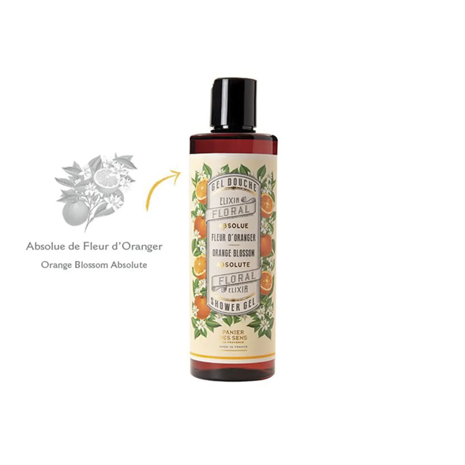 Panier des Sens - Shower Gel - Foaming Body Wash Women & Men - Moisturizing Body Soap with Glycerin, Olive Oil - 95% Natural Ingredients Body Care - Vegan Liquid Body Wash - 8,45 floz (Orange Blossom)