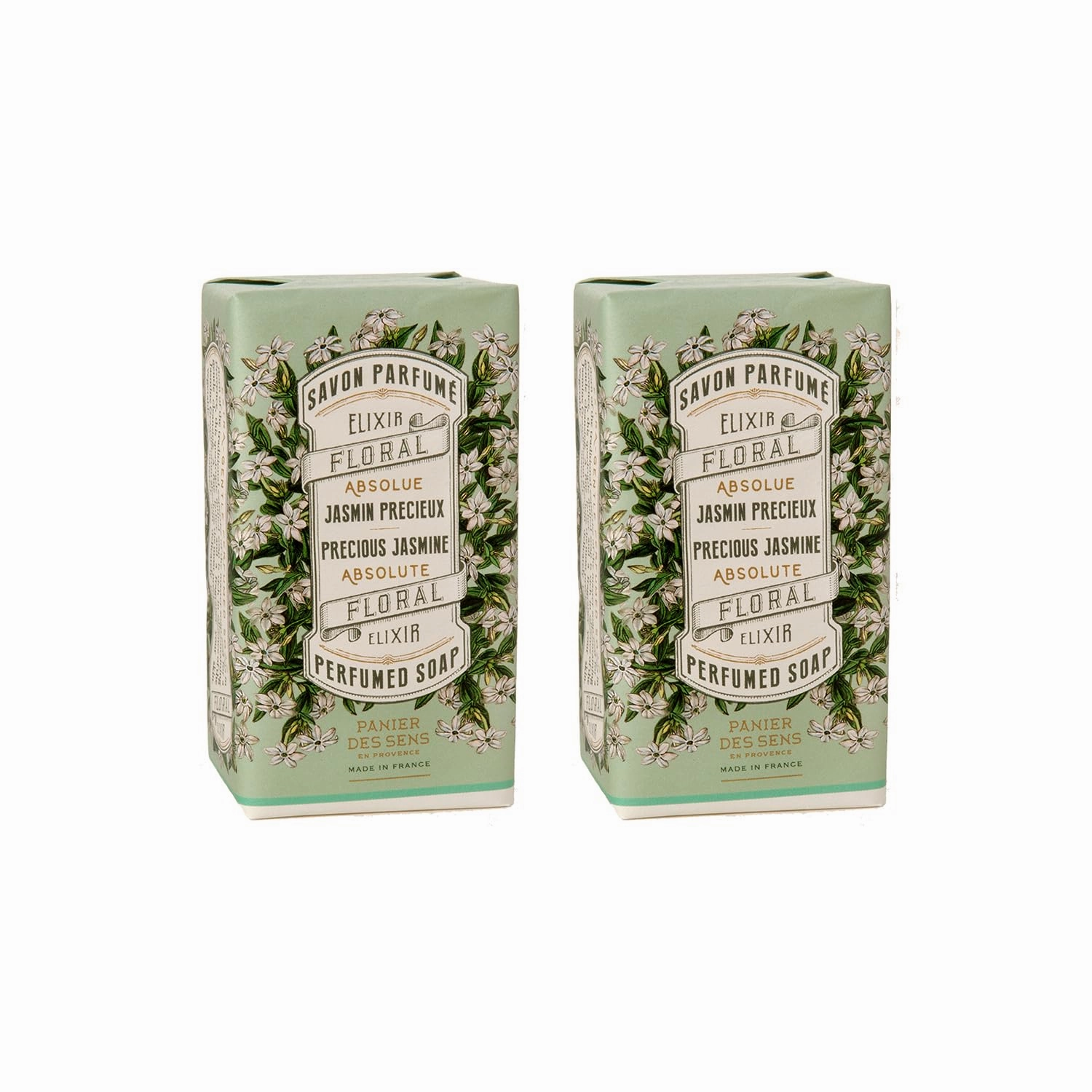 Panier des Sens - Jasmine Bar Soap - Moisturizing Gentle Scented Soap Bar - Natural Soap with Olive Oil - 97% Natural Ingredients Made in France - Vegan Friendly - Body & Hand Soap Bars 2x5.3 oz