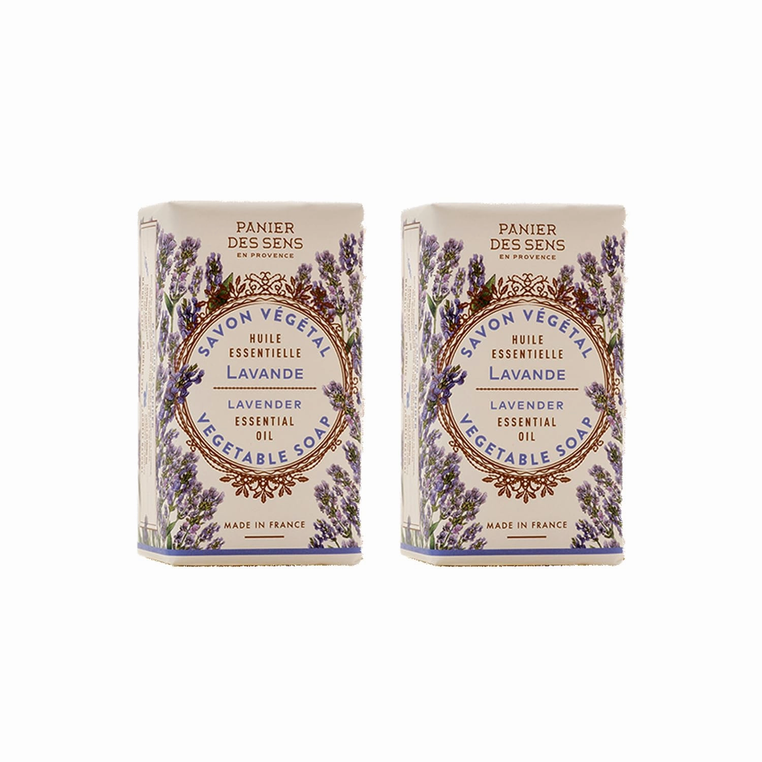 Panier des Sens - Lavender Bar Soap - Moisturizing Gentle Scented Soap Bar - Natural Soap with Sweet Almond - 97% Natural Ingredients Made in France - Vegan Friendly - Body & Hand Soap Bars 2x5.3 oz
