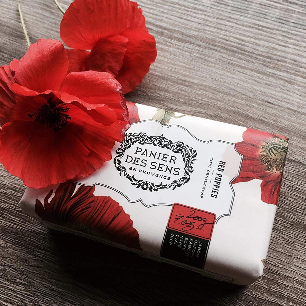 Panier des Sens Red Poppies Shea butter natural bar soap, bath & body soap bars - Made in France 95% natural - 2 bars, 7oz/200g each