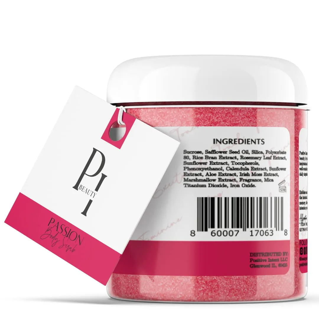 Passion Sugar Scrub with Affirmation Card, Amber, Scars, Stretch Marks, All Skin Types, Aromatherapy, Manifestation, 8oz.