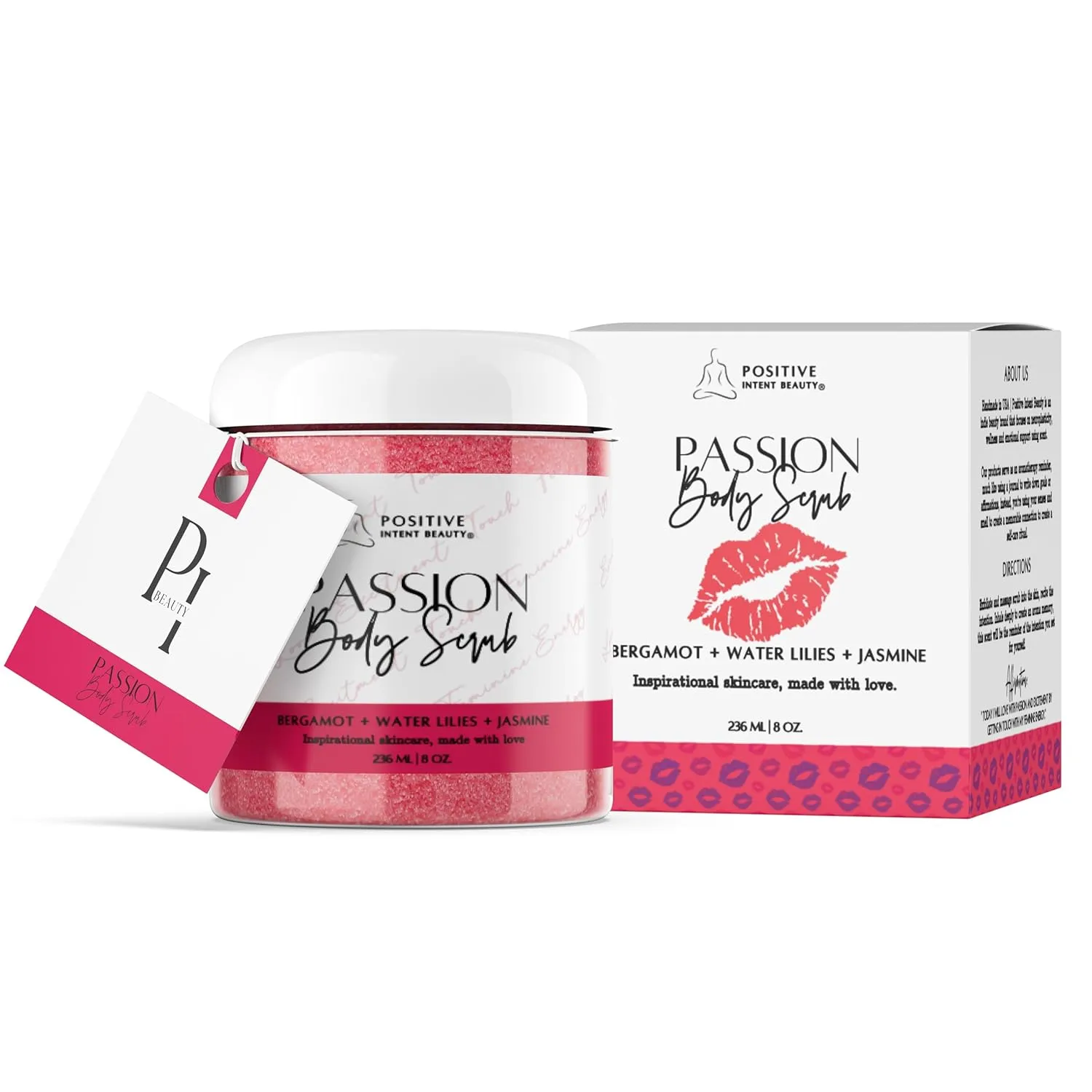 Passion Sugar Scrub with Affirmation Card, Amber, Scars, Stretch Marks, All Skin Types, Aromatherapy, Manifestation, 8oz.