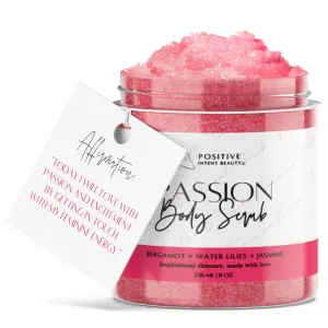 Passion Sugar Scrub with Affirmation Card, Amber, Scars, Stretch Marks, All Skin Types, Aromatherapy, Manifestation, 8oz.