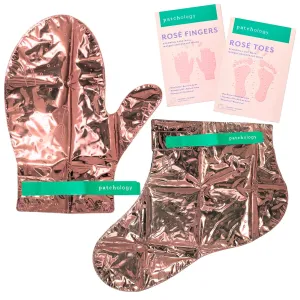 Patchology Rosé Spa Duo – Hydrating Hand & Foot Mask Set w/Shea Butter, Resveratrol & Strawberry Oil – Moisturizing Gloves & Booties for Soft, Smooth Skin – Self-Care & Pampering Gift