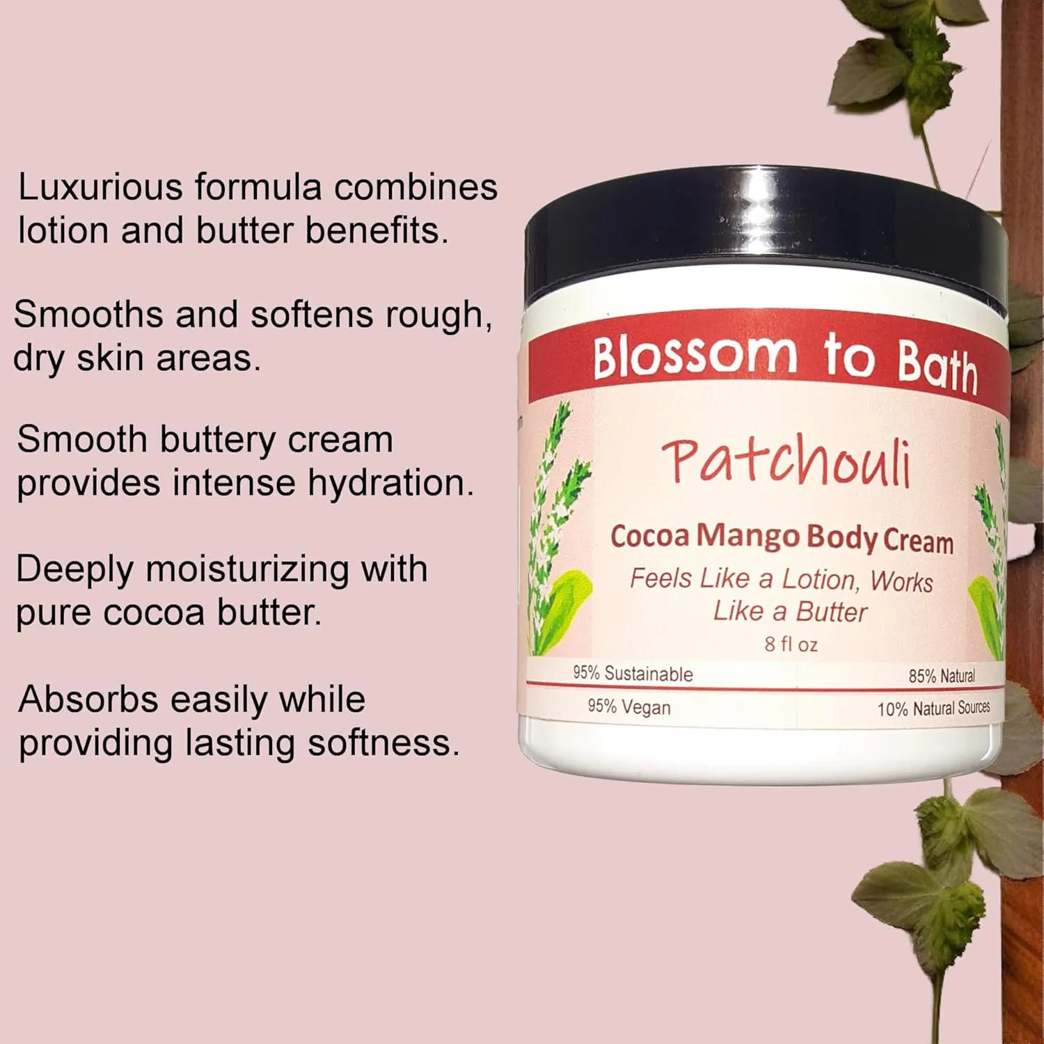 Patchouli Cocoa Mango Body Cream (8 Ounce) - Pure Essential Oil Fragrance - Feels Like A Lotion And Works Like A Butter with a Woodsy Exotic Scent