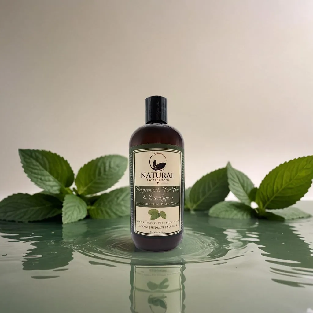 Peppermint, Tea Tree & Eucalyptus Hydrating Body Wash, Invigorating Sulfate-Free Shower Gel for Soft, Hydrated & Healthy Skin, Moisturizing & Gentle for Normal & Sensitive Skin 16 oz