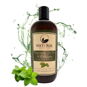 Peppermint, Tea Tree & Eucalyptus Hydrating Body Wash, Invigorating Sulfate-Free Shower Gel for Soft, Hydrated & Healthy Skin, Moisturizing & Gentle for Normal & Sensitive Skin 16 oz