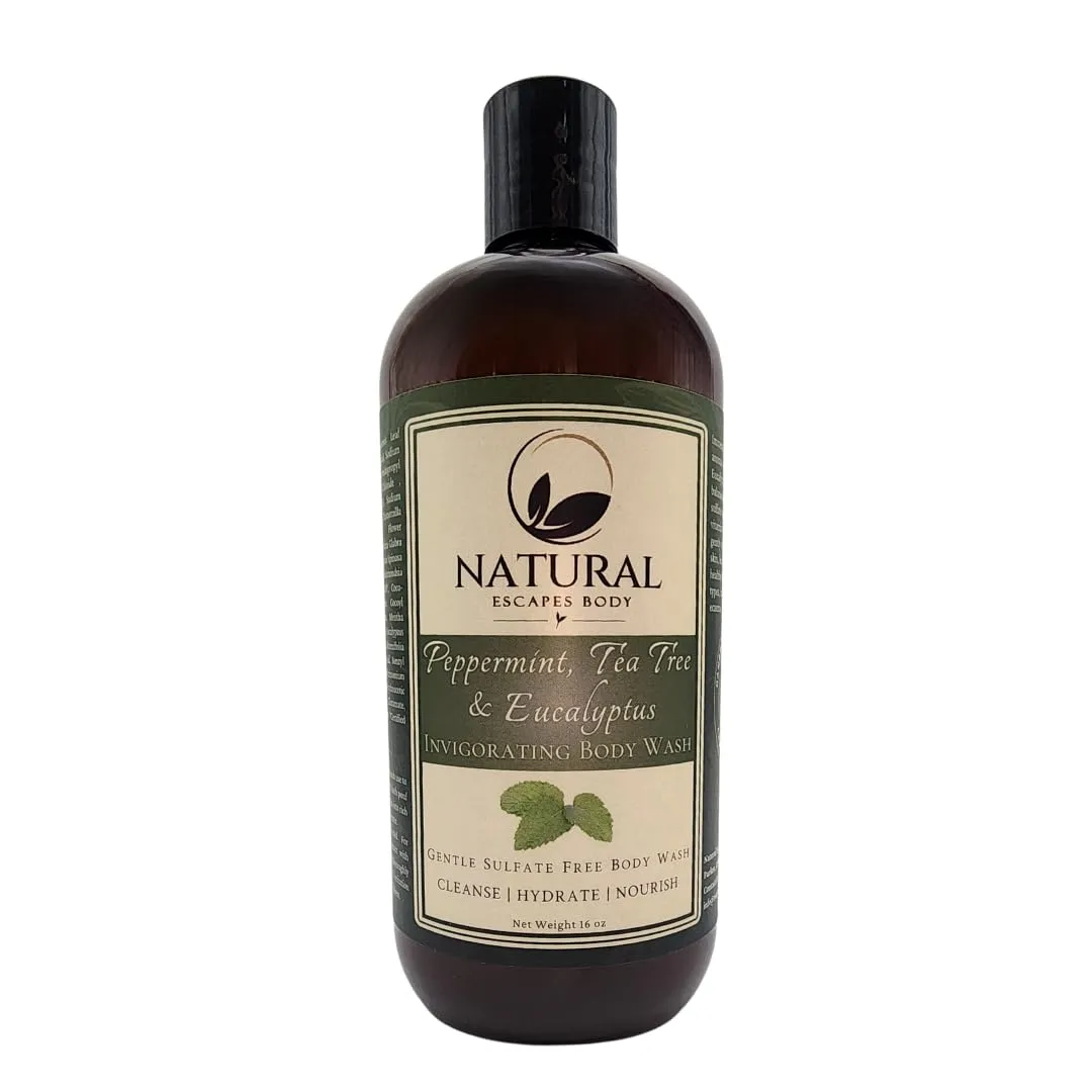 Peppermint, Tea Tree & Eucalyptus Hydrating Body Wash, Invigorating Sulfate-Free Shower Gel for Soft, Hydrated & Healthy Skin, Moisturizing & Gentle for Normal & Sensitive Skin 16 oz