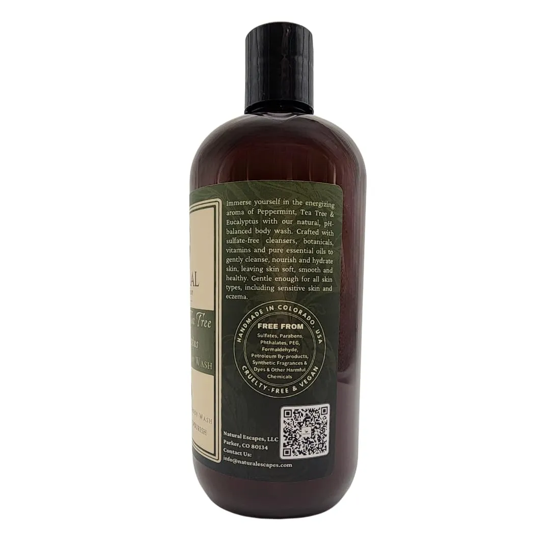 Peppermint, Tea Tree & Eucalyptus Hydrating Body Wash, Invigorating Sulfate-Free Shower Gel for Soft, Hydrated & Healthy Skin, Moisturizing & Gentle for Normal & Sensitive Skin 16 oz