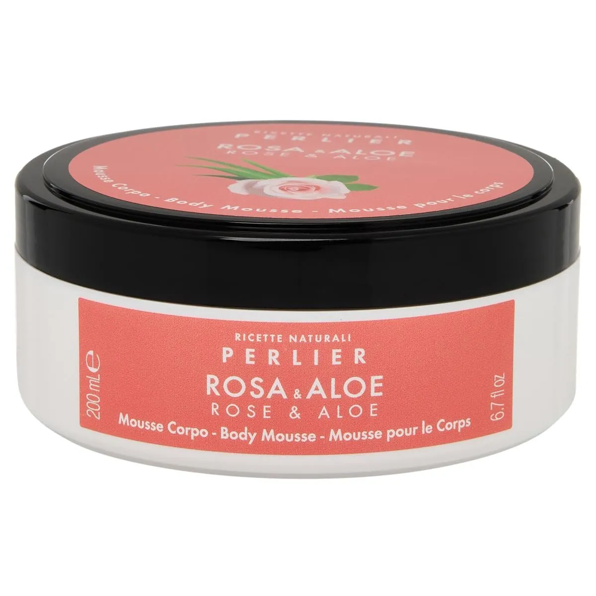 Perlier Rose and Aloe Body Mousse, Hydrating Skin Moisturizer with Coconut Oil, 6.7 oz