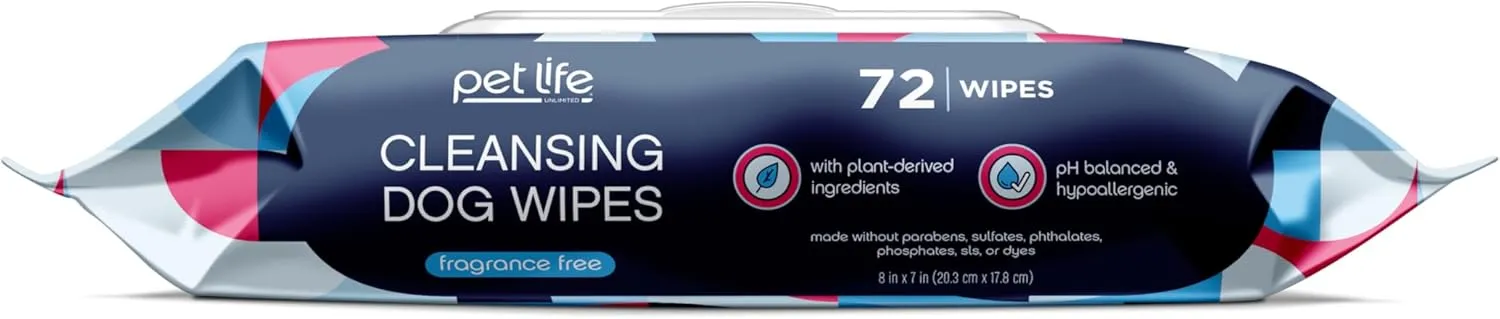 Pet Life Unlimited Dog Cleaning Wipes - Plant-Based With Moisturizing Aloe Leaf & Calendula - Made in The USA - Fragrance Free Dog Grooming - 72ct (Pack of 3)