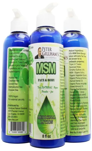 Peter Gillham's Life Essentials MSM Face & Body Massage Lotion (Medicinal), 8 oz, Alcohol & Chemical Free, Hypoallergenic PH Balanced moisturizing Lotion, Made in USA