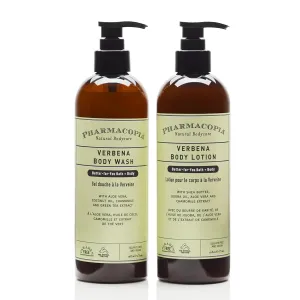 Pharmacopia Verbena Body Wash & Body Lotion Bundle – Hydrating Aromatherapy Body Care - Plant Based & Organic Ingredients – Vegan, Cruelty Free, No Parabens or Sulfates, Set of 2 16oz Bottles