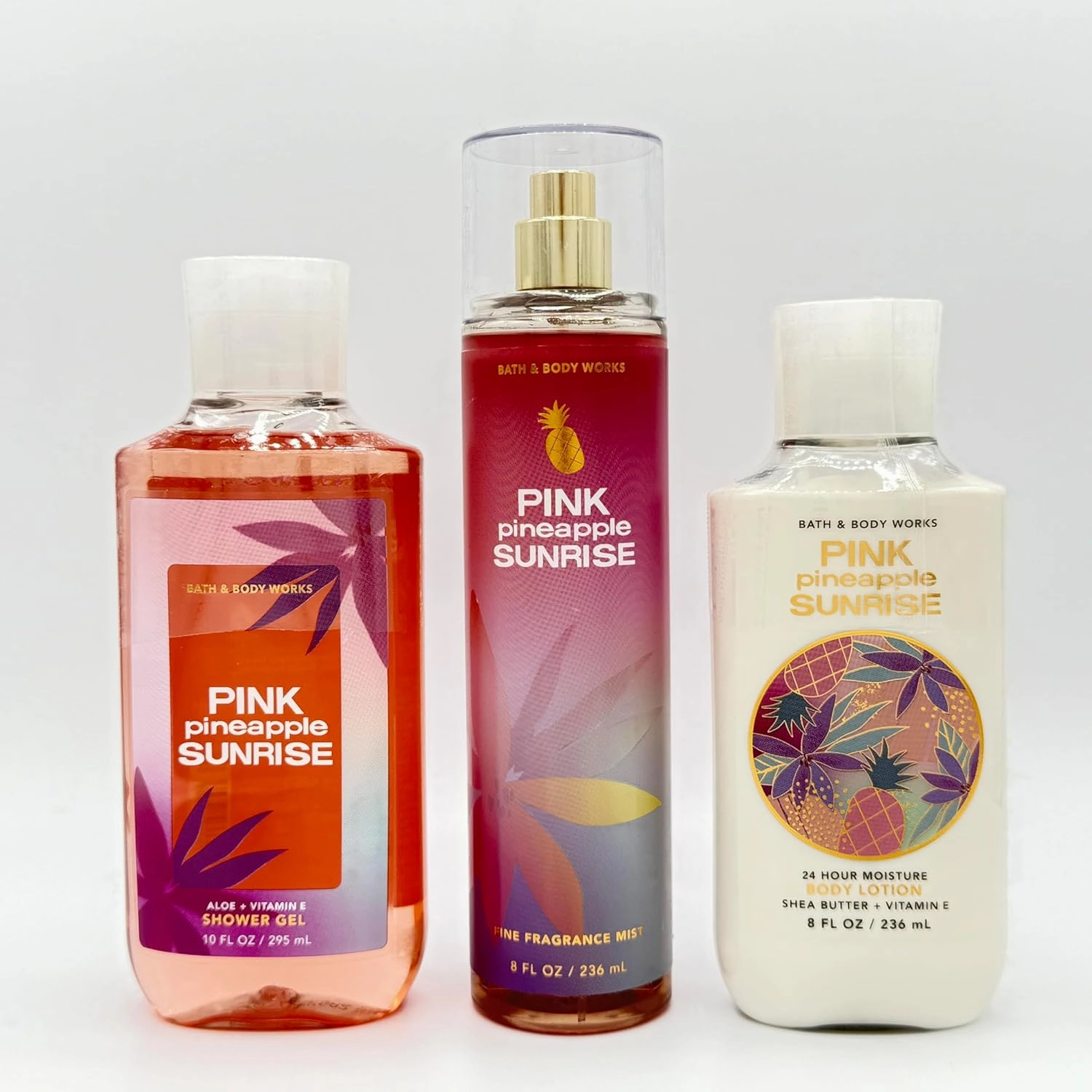 Pink Pineapple Sunrise 3-Piece Bath Bundle | Shower Gel, Fine Fragrance Mist and Body Lotion