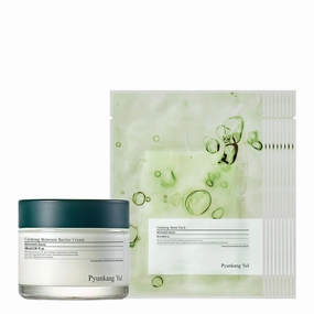 PKY Calming Cream & Serum / Instantly Soothes Sensitive Skin, Vegan, Korean Skincare / Calming Barrier Cream(3.38 Fl. Oz, 100ml) & Calming Facial Mask sheets(10pcs)