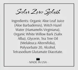 Premium Aftershave Splash for Men (Solar Zero). Powered with Aloe and Witch Hazel 3.4 oz (1-Pack)
