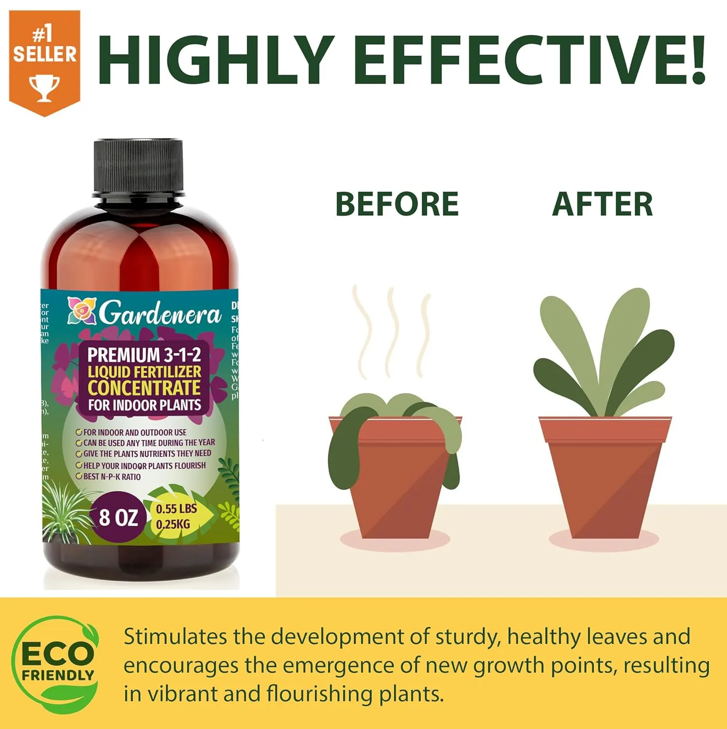 Premium Liquid Aloe Vera Fertilizer - 3-1-2 Concentrate for Indoor Plants and Flowers - Organic Plant Food - 32oz