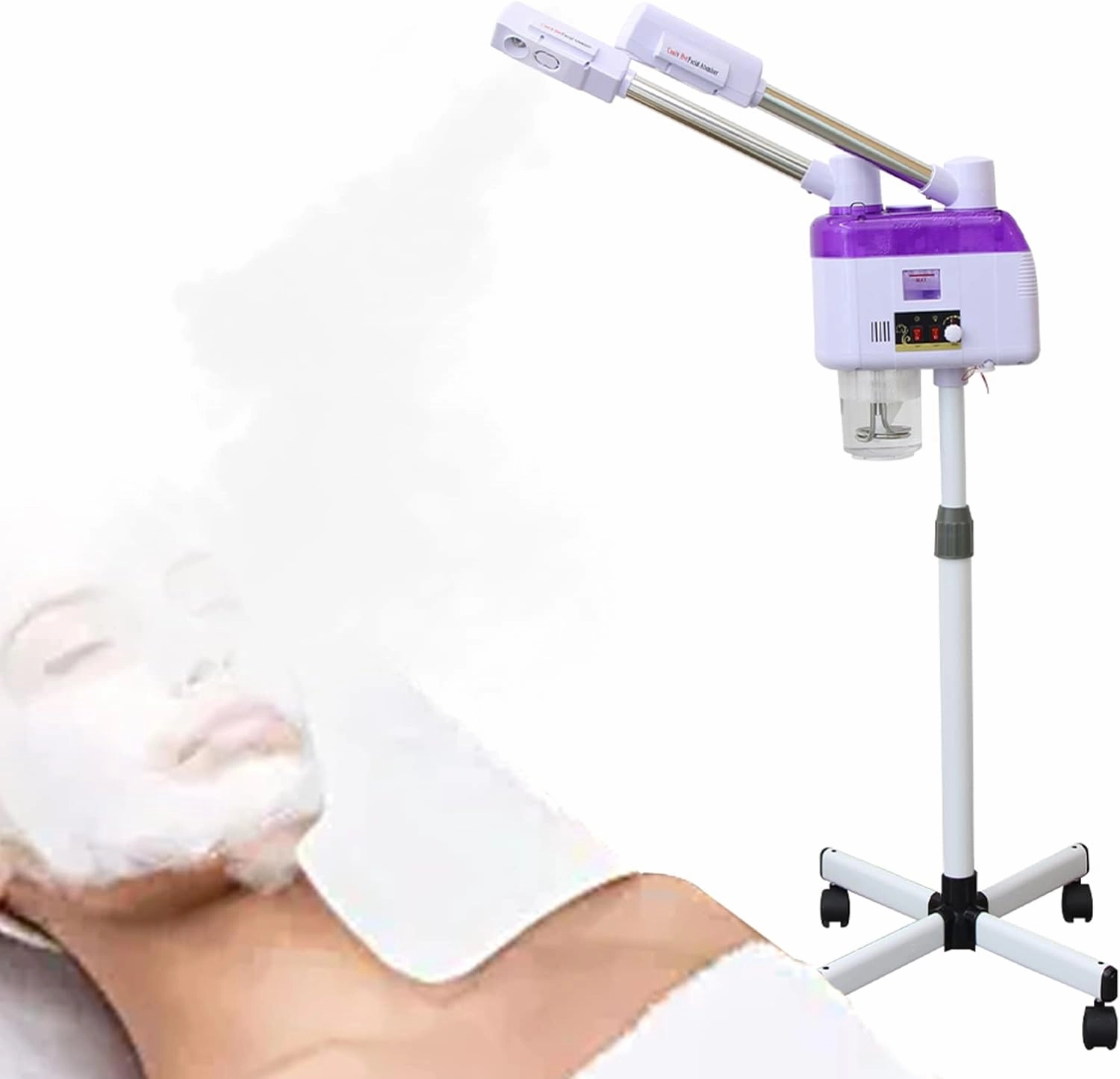 Professional Facial Steamer Device, 2 in 1 Hot and Cold Deep Clean Facial Steamer, Height Adjustable Multifunction Spa Humidify, Use in SPA Salon Beauty