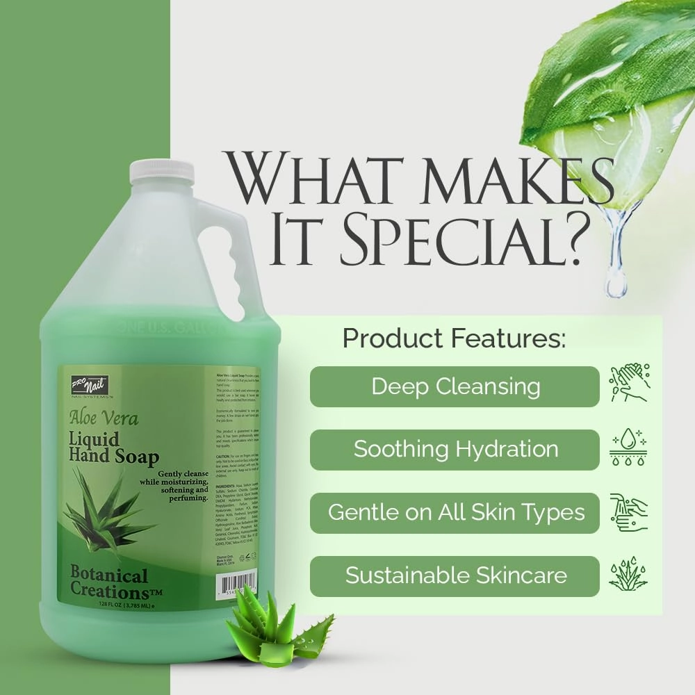 PRONAIL - Liquid Hand Soap Refill, Aloe Vera, 1 Gallon - Deeply Cleanse and Hydrates, Leaving your hands Fresh and Soft - Moisturizing and Foaming Liquid Soap, Bulk