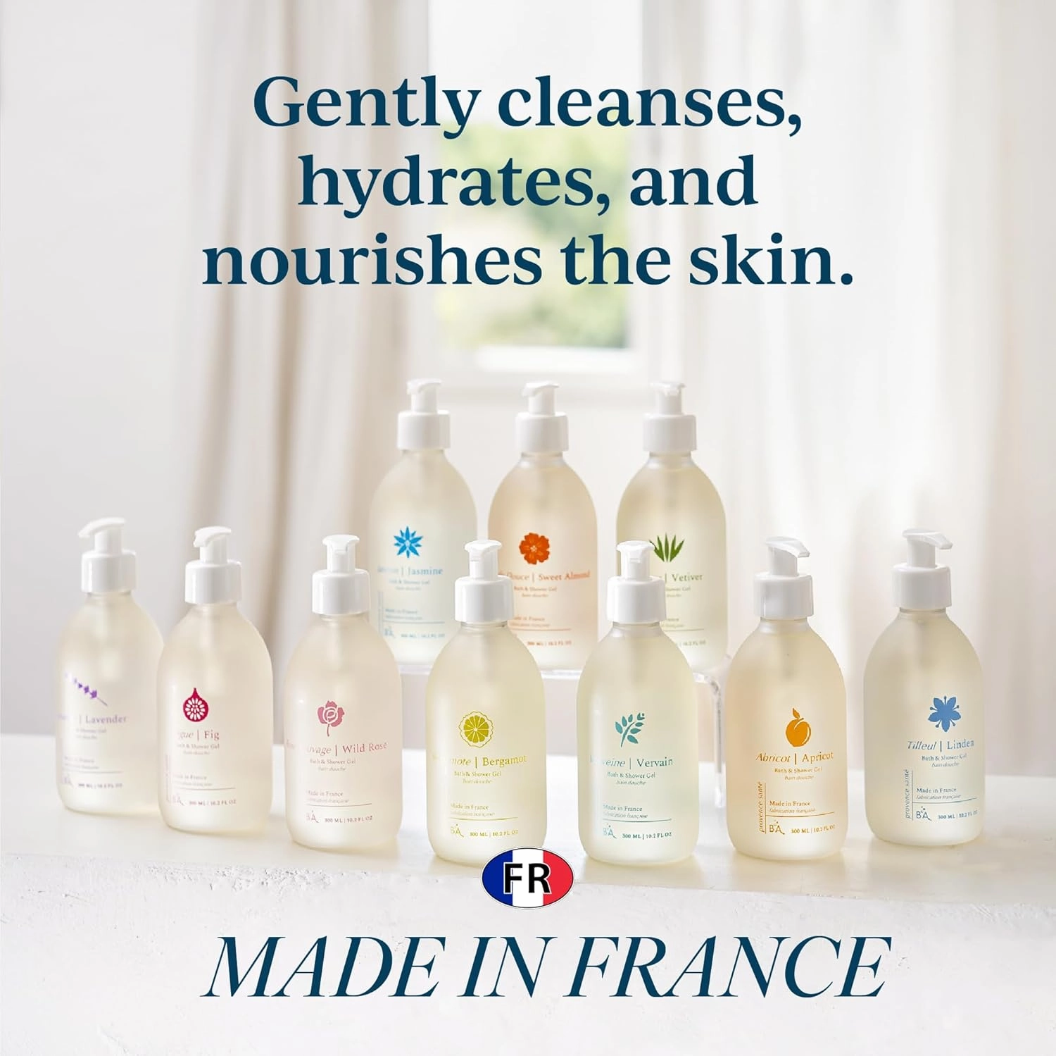 Provence Sante Cleansing Bath & Shower Gel - Moisturizing Almond Oil Body Wash for Dry Skin - Nourishing Aromatic Vetiver Scent - Made in France - 10.2 Oz