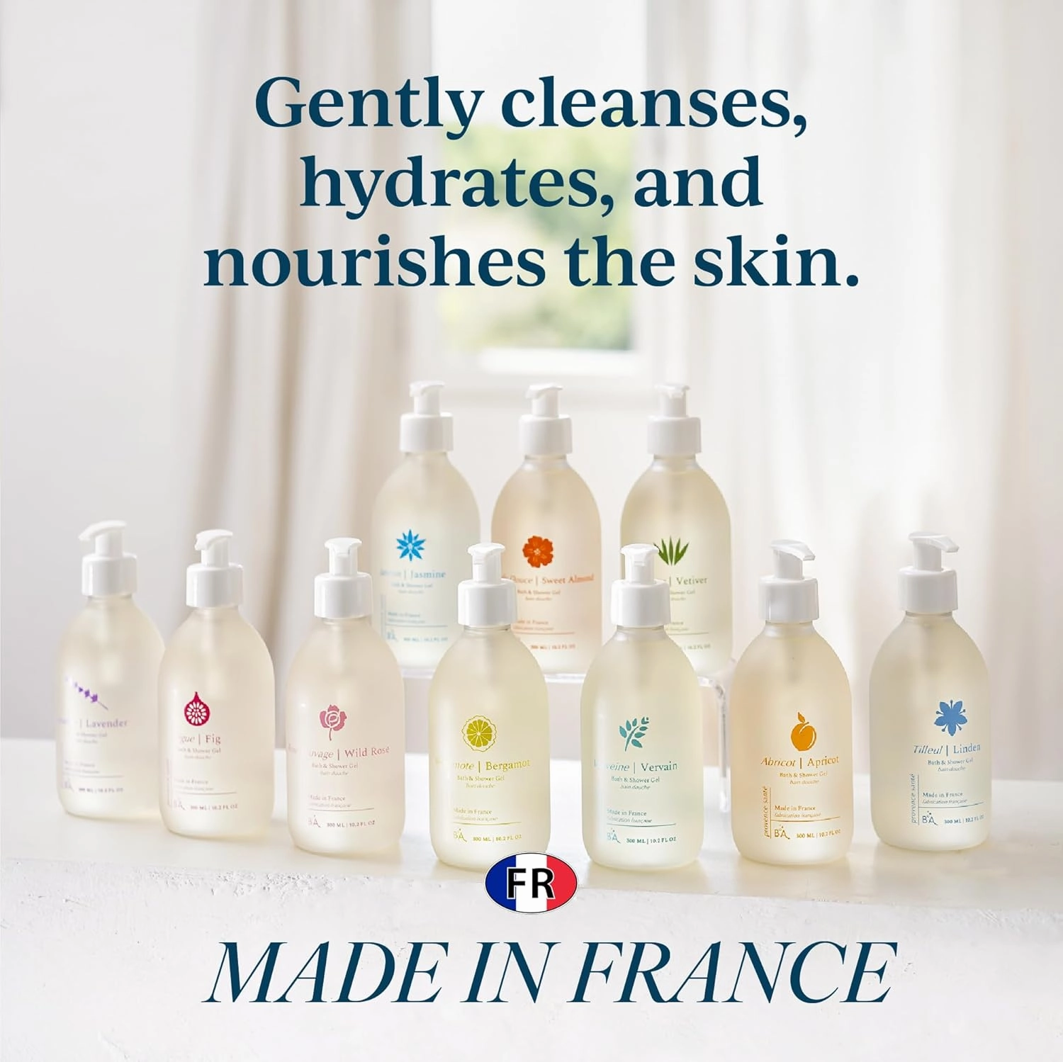 Provence Sante Cleansing Bath & Shower Gel - Moisturizing Almond Oil Body Wash for Dry Skin - Nourishing Light Citrus Bergamot Scent - Made in France - 10.2 Oz