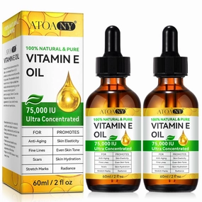 Pure Vitamin E Oil 2PACK, Natural Vitamin E Oil for Skin, Face and Scars, Body Massage Moisturizing Dry Skin, Nourish Hair and Scalp